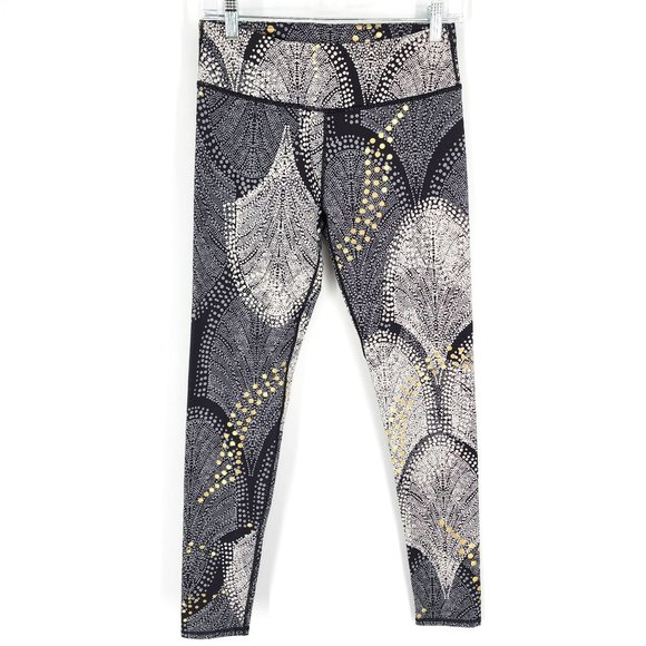 Fabletics PowerHold Leggings Black Grey White Metallic Gold Salar Printed Foiled - Picture 1 of 8